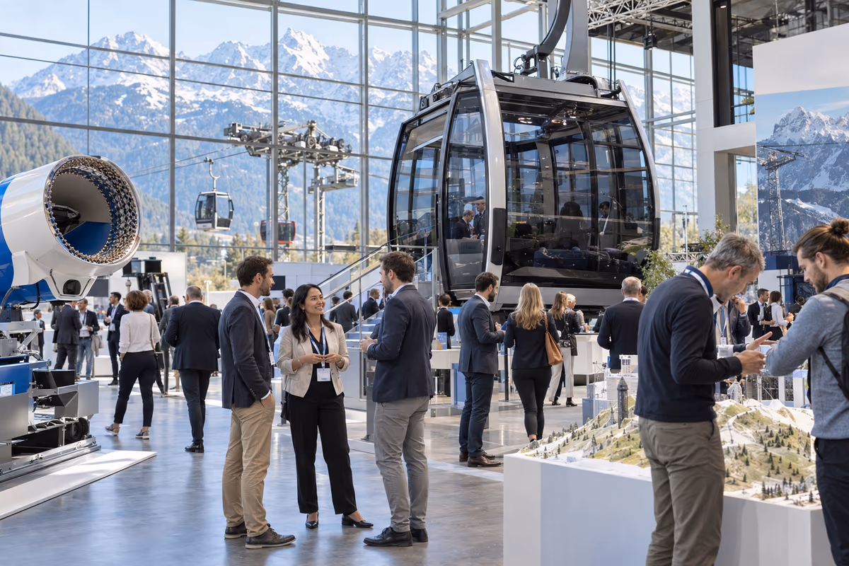 Moderne alpine Seilbahn- und Beschneiungstechnik auf einer internationalen Fachmesse in Innsbruck.