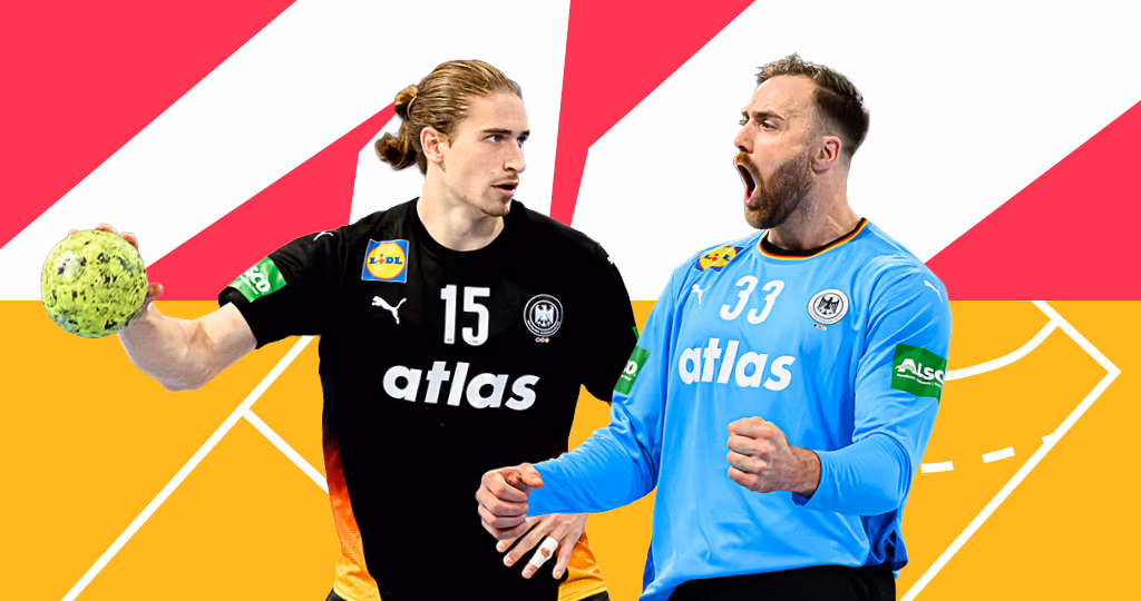 KI-generierte Szene eines internationalen Handballspiels in einer Arena